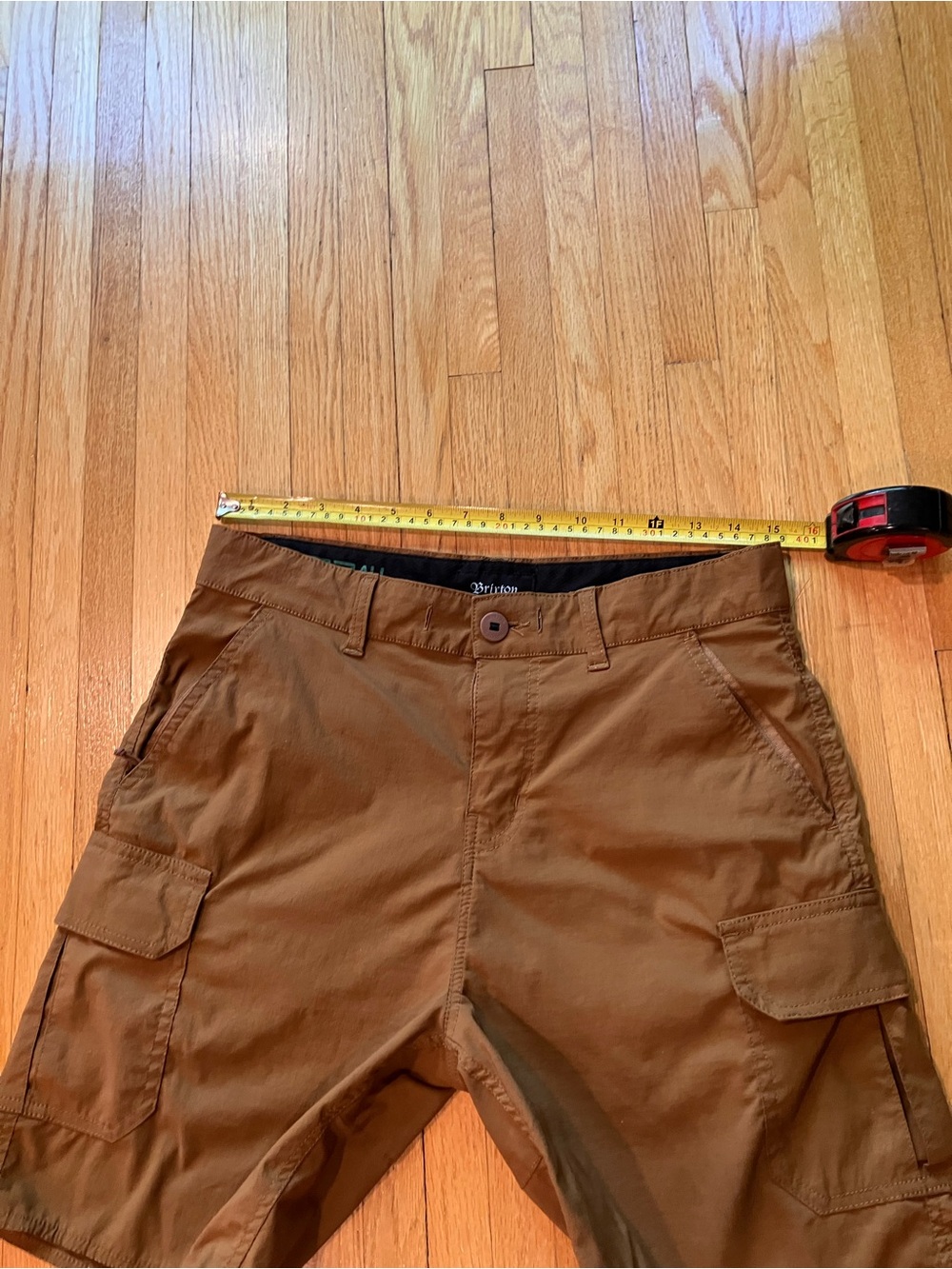 Brixton Tan Cargo Shorts with Branded Waist Tag board athleisure sturdy retro